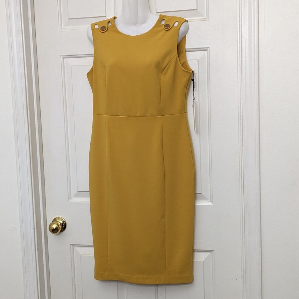 CALVIN KLEIN  Women's Sheath Midi Dress Unique Size 10 Yellow NWT